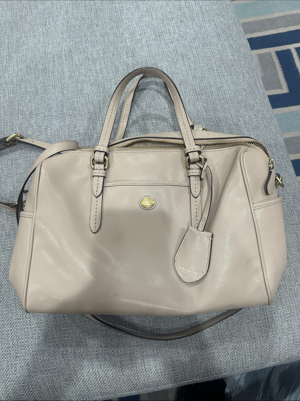 Coach Leather Satchel Handbag in Light Beige